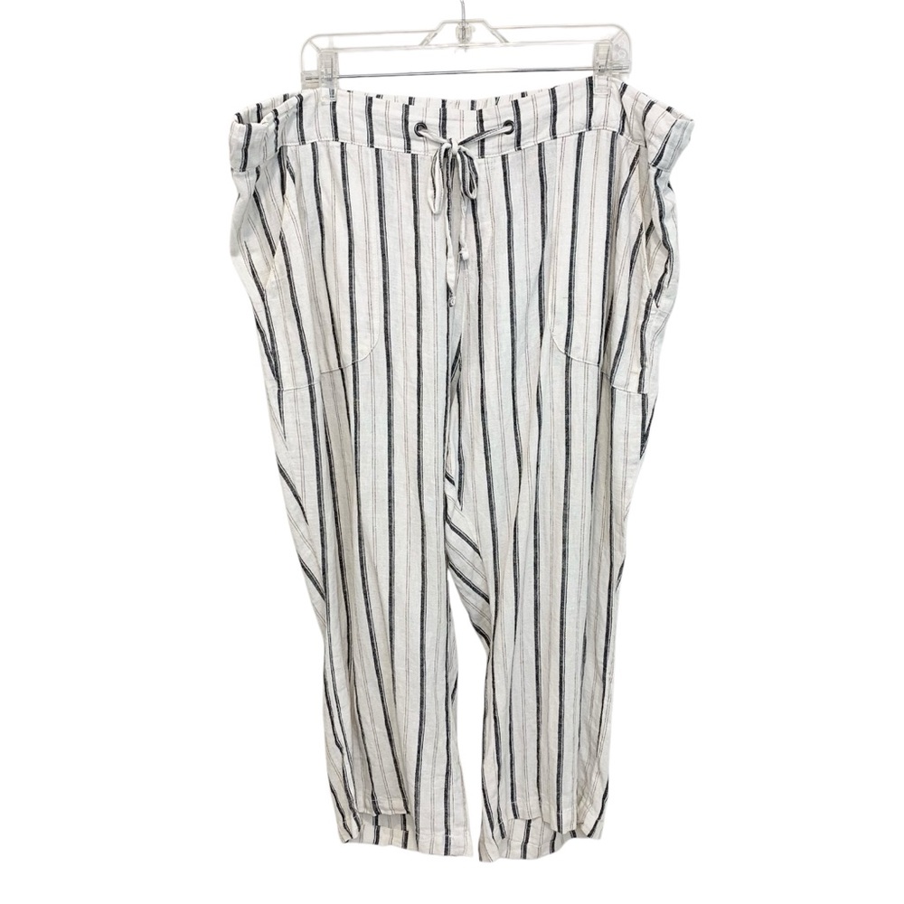 Denim & Co Pants Linen Ivory Stripes Cropped 1XP